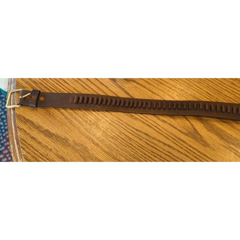 Vintage Leather Ammo Belt Hunting Scene‎ Birds Rabbit Turkey Cowhide Size Medium